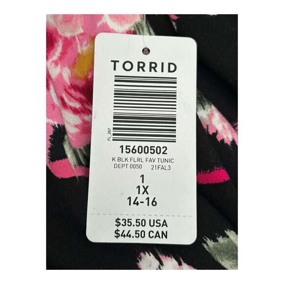 Torrid Super Soft Top Size 1X Black Floral Breast Cancer Ribbon Favorite Tunic - Picture 9 of 12